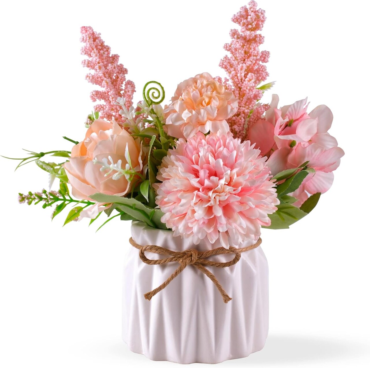 Artificial Potted Flowers Pink, Small Ceramic Vase Fake Flower Plants Desktop Decoration Indoor for Home and Office, Faux Flowers Hydrangea Decor (Pink)